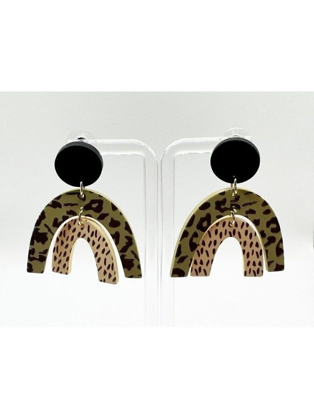Bohemian Leopard Pattern U Shaped Dangle Drop Earrings